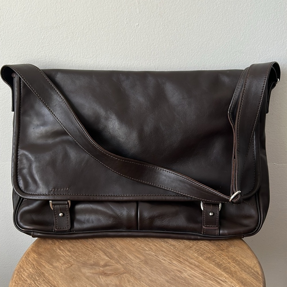 Bill Amberg Studio Magazine Messenger Baby Change Bag Brown Leather